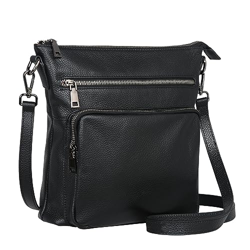 Genuine Leather Crossbody Bags Shoulder Satchel Purses in Black