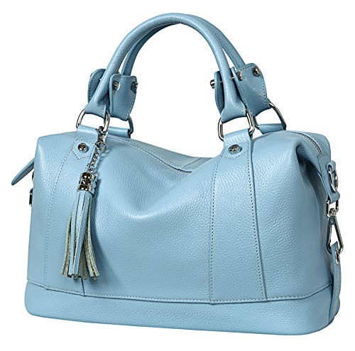Genuine Leather Purse Satchel Tote Bags Shoulder Handbags in Light Blue