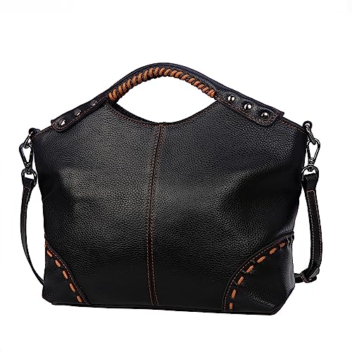 Leather Purses Crossbody Bags Satchel Shoulder Handbag in Black
