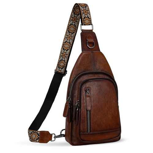 Leather Sling Bag Crossbody Bags Fanny Packs Chest Bags in Coffee