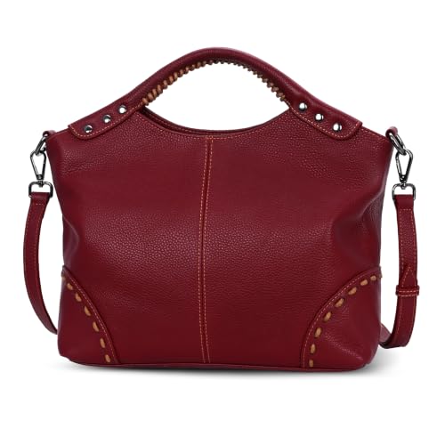 Leather Tote Top Handle Handbags Women Crossbody Shoulder Purse in Wine